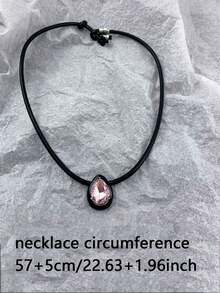 1pc Niche Design Sweet And Cool Hip-Hop Leather Rope Love Zirconia Water Droplet Short Necklace Choker Light Luxury Collarbone Chain Women's Fashion Jewelry - Multicolor - View 6