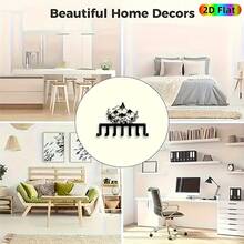 CIF BUY 1件装现代简约黑色锻铁壁挂式钥匙架及装饰品 - 7个挂钩钥匙收纳架，饰以白色花卉和山脉剪影设计，功能性雕塑节省空间，适合玄关、乔迁之喜、新房主（安装简便） - 彩色 - 查看 3