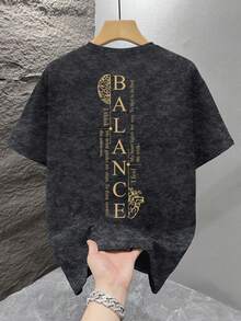 1pc Men's Fashionable Printed Loose Fit Short Sleeve T-Shirt | Exquisite Design | Summer Essential | Easy To Match, Showcase Your Style - Black - View 2