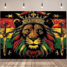 Fundal vibrant pentru ziua de naștere cu leu de circ - design colorat de desene animate roșu, galben și verde, imprimare pe o singură față, poliester, potrivit pentru cabina foto, camera de zi, decorare exterioară - Multicolor - Vizualizare 1