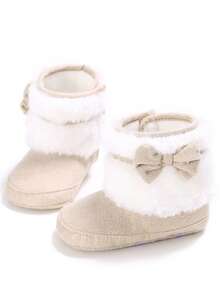 Botas de nieve con lazo floral lindas para bebés niñas, con suela blanda y cómoda, adecuadas para otoño/invierno - Albaricoque - Ver 2