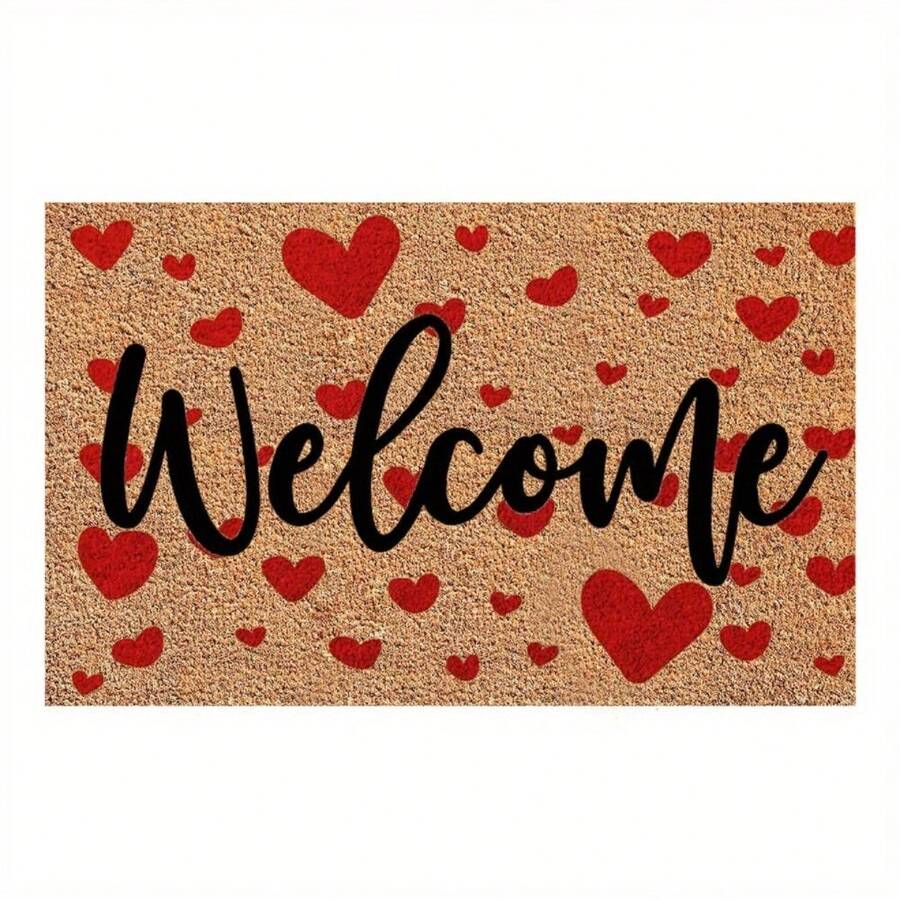 Valentine'S Day Welcome Front Door Mat, Printed With Welcome And Valentine'S Day Love, Not Only Is Suitable For The Festival Of Non-Slip Floor Mats, But Also As A Housewarming Gift Wedding Gift To Friends And Family As Well As Their Own Home - 40*60厘米/15.7*23.6英寸 - 查看 1