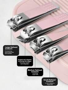 14Pcs Pastel Pink & Blue Manicure Set | Cute Portable Nail Clipper Scissors Kit | Travel Beauty Care Gift For Women - Multicolor - View 7