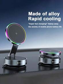 车载磁吸无线充电支架，可折叠便携，15W无线磁吸充电器，真空吸盘式设计，适用于手机，可伸缩折叠支架，适用于汽车、桌面和健身场所，不含电池 - 彩色 - 查看 2