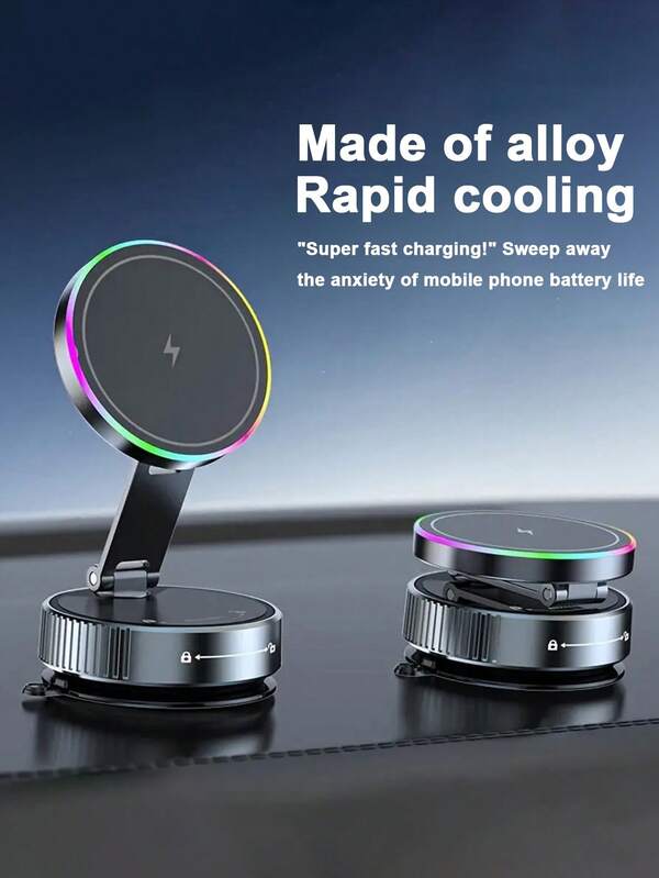 Car Magnetic Wireless Charging Stand, Foldable And Portable 15W Wireless Magnetic Charger Holder Vacuum Suction Cup For Cell Phones, Retractable And Foldable Bracket, Ideal For Cars, Desktops, And Fitness, Without Battery