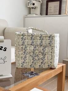 Floral Quilted Storage Basket, Large Capacity Portable Collapsible Organizer Bin With Handle, Suitable For Laundry, Toys, Cosmetics, Bathroom, Bedroom, Living Room Decor, Closet Organization - Multicolor - View 19