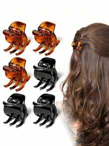 6个装女士黑色和咖啡色中号3.5厘米方形发夹发饰时尚爪夹优雅发爪夏季海滩度假 - 黑色 - 查看 2