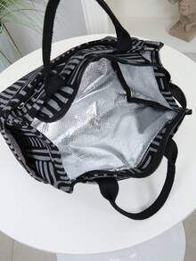 DLIU New Arrival, Corduroy Printed Fabric, Large Capacity Thick Tote Bag, Aluminum Foil Insulation Lining, Half-Zip Closure, Multi-Pocket Outdoor Storage Bag, Lunch Bag, Bento Box Bag, Tote Bag, Organizer Bag, Handbag, Suitable For Work Lunch, Outdoor Picnic, Daily Storage Lunch Box Cooler Bag Waterproof For Women For Men For Picnic For School Back To School - Black - View 9