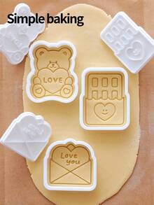 情人节礼物系列：饼干模具、心形饼干印章、小熊、巧克力和情书形状的饼干模具、蛋糕装饰品、甜点制作工具 - 白色 - 查看 13