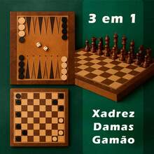 Chess Game, Folding Board, Checkers, Backgammon, Professional Wood, 3 In 1 - 棋 - 查看 2