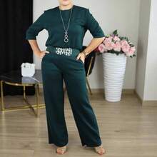 Elegant Longline Cardigan Top Pants 3 - Pieces Set, 3 Piece Travel Outfits Women Including a Long Cardigan, Top and Pants - Verde + Extra Grande - Ver 3