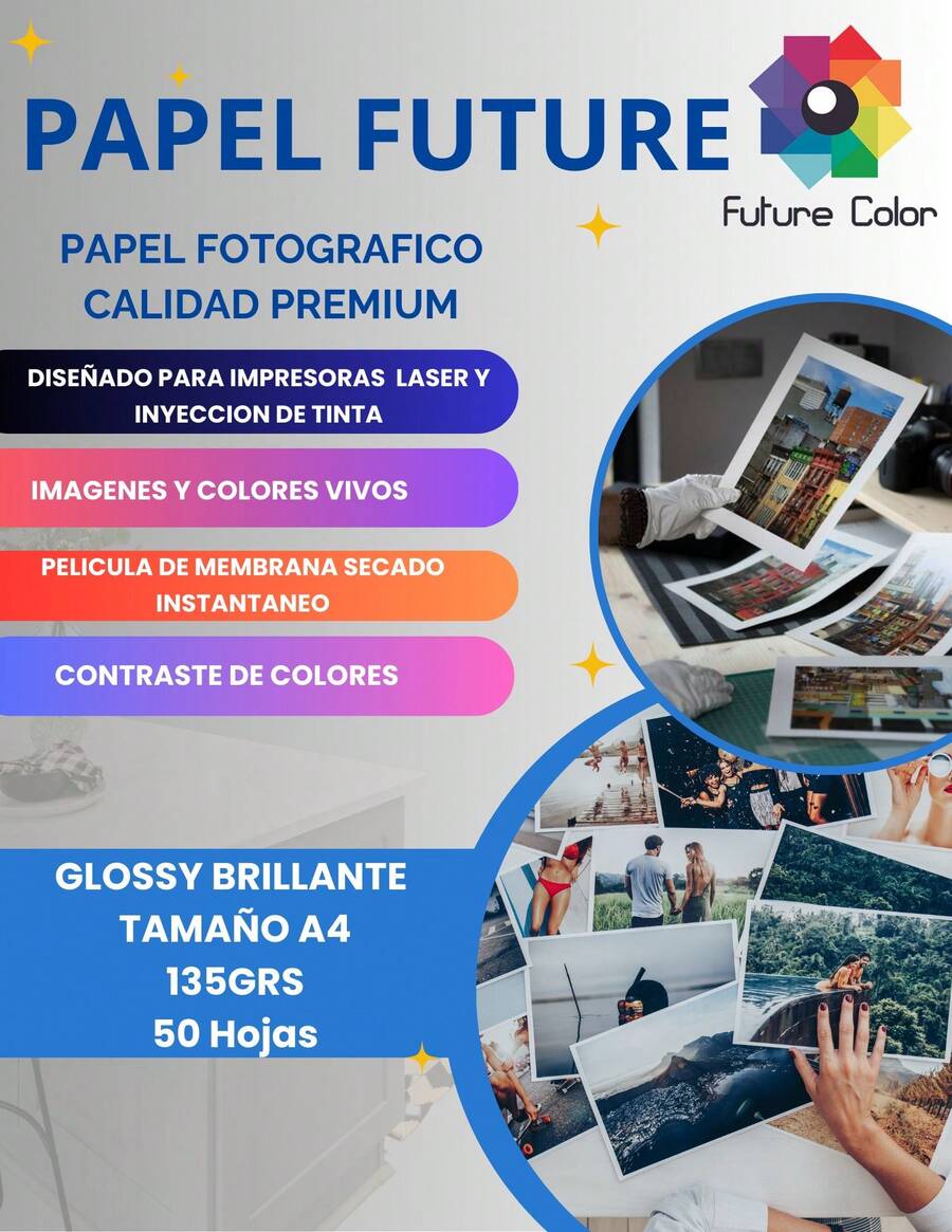 Papel Future Color Fotografico Glossy 135gr 50hjs A4 - Blanco - Ver 1