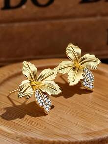 1 Đôi bông tai đinh tán hình hoa bằng kim loại Dopamine thanh lịch dành cho nữ, chất liệu đồng, thích hợp cho sử dụng hàng ngày, dự tiệc, đám cưới, quà tặng ngày lễ. - Nhiều màu - Xem 3