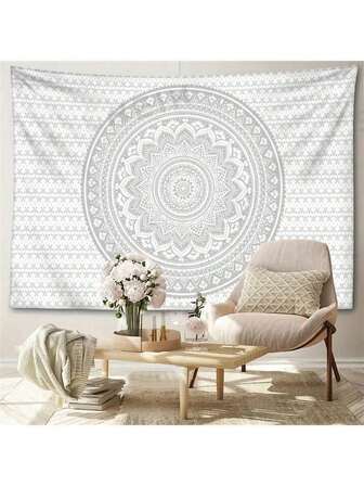 1pc Gray White Mandala Tapestry Wall Hanging Abstract Art Hippie Witchcraft Tapestry For Living Room Bedroom Office Home Decoration Gift Installation Kit