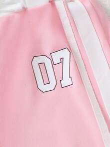 idolCat 女童休闲粉色侧条纹长裤，适合秋季日常穿着 - 粉色 - 查看 4