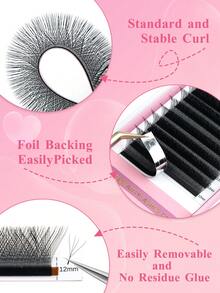 ARTSTAR 4D/5D-W型 0.07mm D卷度 自然貂毛假睫毛，柔和光泽，专业预制蓬松扇形假睫毛 - 黑色 - 查看 4