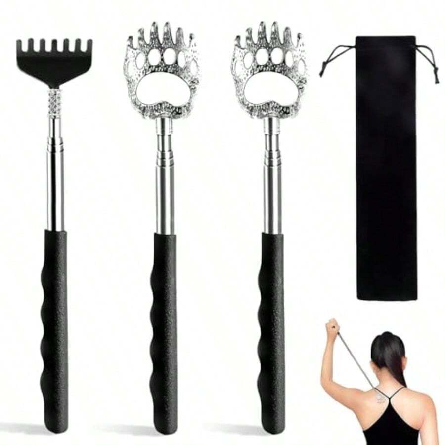 YQQ 3PCS Rascador de Espalda Acero Inoxidable Rascador de Espalda Extensible Masajeador de Espalda Portátil Alivio de La Picazón Herramienta Herramienta de Masaje para Adultos Niños Hombres Mujeres0027 - Otros - Ver 1