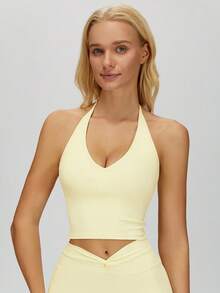 Women's High Elasticity Thick Sports Bra - Breathable, Skin-Friendly, Shock-Absorbing, Comfortable, No Binding Feeling, Suitable For Gym, Yoga Training - Vàng nhạt - Xem 3