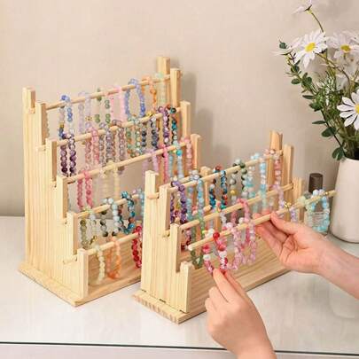 1pc Tiered Bracelet Display Stand, 2/3/4/5 Layers Jewelry Organizer Holder For Bracelets, Necklaces, Pendants, Watches, Suitable For Women And Girls, Detachable Design, Made Of Sturdy Solid Wood, Also Great For Hair Accessories