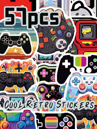 57pcs Graffiti AestheticsCool Vintage Video Game Stickers With Retro DesignDurable StickersFor JournalLaptopWater BottleMobile PhoneSkateboardInsulated MugMotorcycle PlannerDecorative StickersSelf-Adhesive StickersReusable