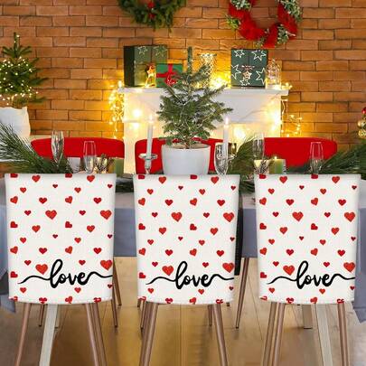 2pcs/4pcs Set Valentine's Day Red Heart LOVE V-Shape Chair Cover. Linen Material, Removable And Easy To Clean, Suitable For Anniversary Dining Chairs And Outdoor Party Decoration.