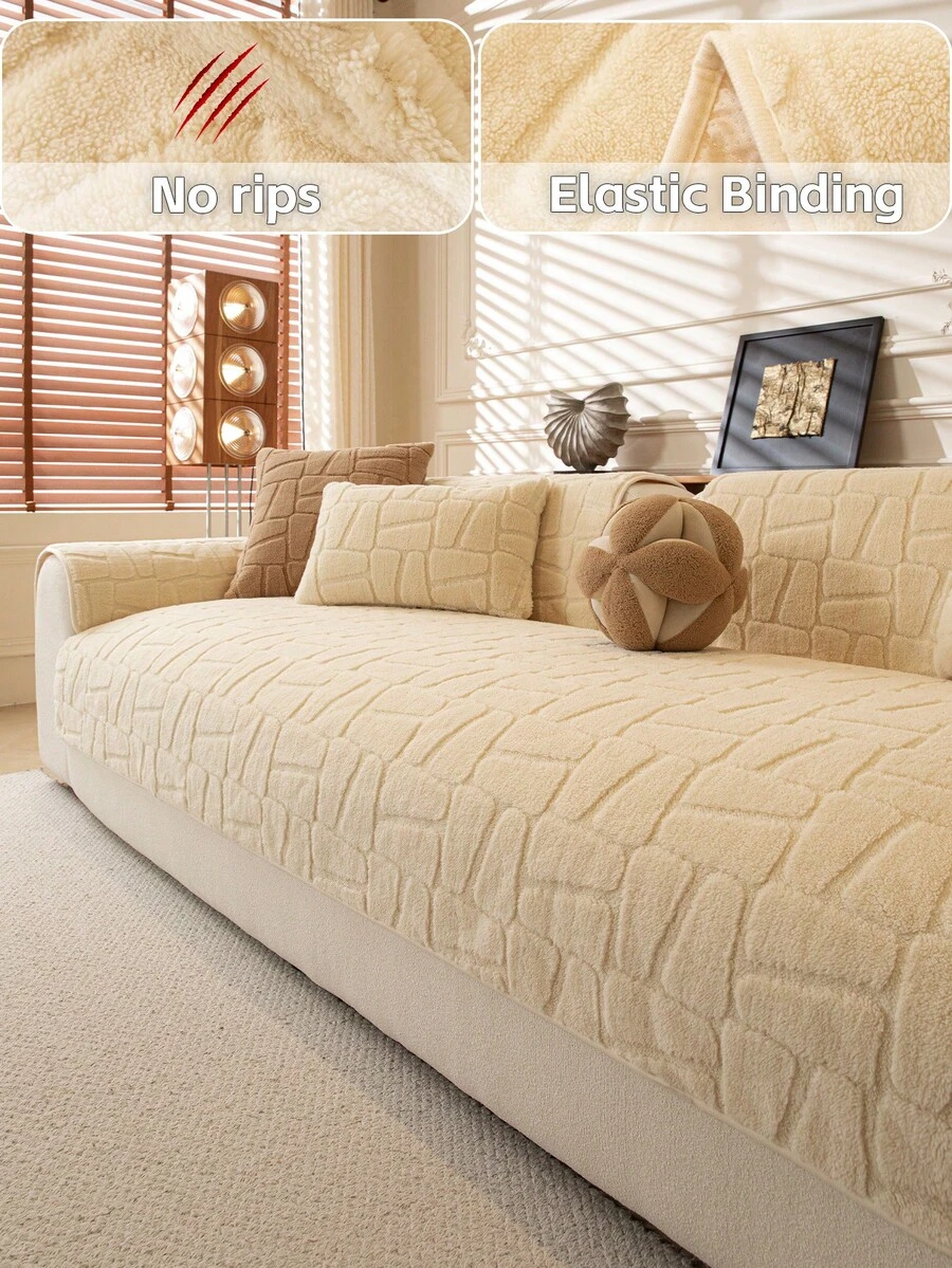 1pc All-Season Sofa Cover, Easy Install With Elastic Band & Skin-Friendly Anti-Slip Silicone Particles, Year-Round Comfort And Protection For L-Shaped 1-4 Seater Couches