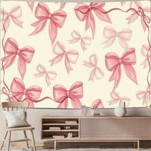 1pc Pink Bow Tapestry On White Background - Elegant Wall Decor For Home, Party, And Holiday Celebrations, Polyester Fabric, Perfect For Living Room, Bedroom, Office, Or Dormitory, Party Decoration | Elegant Wall Art | Durable Fabric, Bow Decor - 彩色 - 查看 1