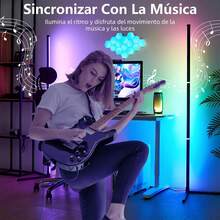 Lámpara de Pie Inteligente LED - RGB Lampara de Piso para Sala 1.4M - Aplicación y Control Remoto - Sincronización Música - Minimalista Ambiental Light Luz - Lamparas Piso para Juegos, Dormitorio - Talla única - Ver 3