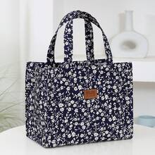 New Nylon Cloth Flower Print Large Capacity Portable Inner Aluminum Foil Insulation Zipper Semi-Closed Lunch Box Bag Work Commute With Lunch Handbag School Organizer Bags Teacher Storage Bags Classroom Bags Classroom Organizer Bags Insulated Lunch Bag Woman For Women Ladies School Supplies Stuff Accessories - Multicolor - View 10