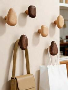 4pcs Walnut/Beech Wood Wall Mounted Coat Rack, Handmade Wooden Clothes Hanger, Can Hang Backpacks, Towels, Hats - Sturdy Wall Mounted Coat & Hat Storage Rack - Multicolor - View 2