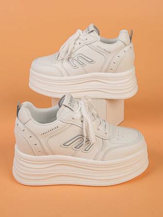 Women's Wedge Thick Sole Sneakers, Colorblock Casual Outdoor Lace-Up Slimming Platform Shoes, Fashion Versatile Ladies Footwear For Spring/Autumn