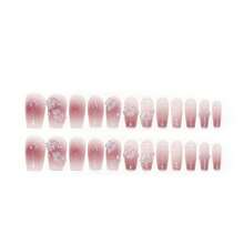 24pcs Flower Pearl Setting Pink Long Fake Nails Lightweight Easy Stick Fingernail DIY Decoration - 24PCS - View 4