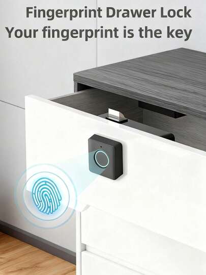 指纹生物识别抽屉锁 - 防撬防盗，1秒快速识别，无需工具即可轻松安装，适用于各种柜子（家用/文件柜/鞋柜/双门柜）| AAA电池供电 [本产品不含电池。]