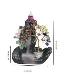 1pc Waterfall Incense Burner, Ceramic Incense Holder With Rose Quartz Crystal Tree, For Yoga Meditation And Home Decor, Air Purifying, Gift For Mom - Crystal Tree Curved - View 12