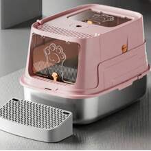 Extra Large Stainless Steel Litter Box, Fully Enclosed Design With High Walls To Prevent Litter Scatter, Anti-Stick & Odor-Proof Cat Litter Tray