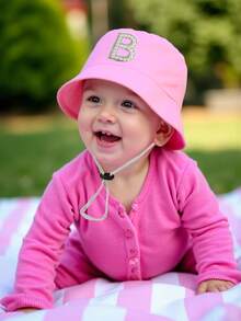 1pc Toddler A-Z Letter Pattern Bucket Hat, Adjustable Drawstring, Casual Hat Suitable For Boys & Girls, Travel & Beach - Pink - View 4