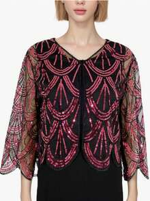 1pc Handmade Beaded & Sequin Embellished Shawl, 190s Mid-Sleeve Cardigan, Versatile For Weddings, Parties, And Everyday Wear - Champagne - View 3