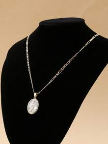 1pc 14K Gold Plated Double-Sided Embossed Guadalupe Virgin Mary Jesus Cross Pendant Necklace, Suitable For Daily Wear, Christian Religious Jewelry, Luxury Gift - Gold - View 6