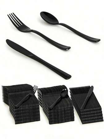 1/75-delars återanvändbart bestickset - Innehåller stekkniv, salladsgaffel, middagssked, tesked, sallads-/dessertgaffel, minisked för te/dessert/kaka/omrörning/frukt/glass, lämplig för hemmet, köket, baren, restaurangen, finns i guld/silver/svart