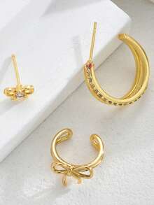 3 Stück Modische minimalistische Schleife Kubikzirkonia funkelnde Ohrstecker Set für Frauen, Hypoallergen, kleines Creolen Design, leicht & mini, vielseitig, geeignet für mehrfache Ohrpiercings - Goldgelb - Übersicht 8