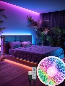 1卷RGB柔性LED灯带，USB供电，3键控制，多色可调氛围灯 - 彩色 - 查看 4