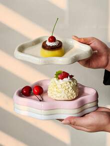 1 buah/2 buah/4 buah Piring Kue Asimetris Kreatif, Baki Penyajian & Penyimpanan Makanan Ringan Sarapan Dapur, Piring Saji Putih Berbentuk Awan Minimalis - MultiWarna - View 12