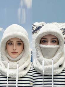 1pc Women Fleece Face Mask - Elastic Drawstring Design, Lightweight & Warm, Suitable For Cycling, Skiing, Outdoor Sports, Solid Color, Soft & Comfortable, Handwash, Thermal Lined Ear Warmer & Neck Gaiter All-In-One Hat, Essential For Women In Winter