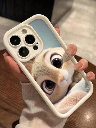 1 pieza Funda de teléfono vintage blanca con cobertura completa, suave y curativa, con diseño de conejo de dibujos animados grueso y resistente a caídas, adecuado para iPhone 11/12/13/14/15/16/17 Pro Max