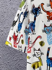 Men's 3D Print Cat Face Novelty T-Shirt - Colorful Cartoon Cats With Expressive Eyes, Round Neck Short Sleeve Casual Summer Tee, Breathable & Machine Washable For Themed Events & Casual Attire - Màu sắc hỗn hợp - Xem 5