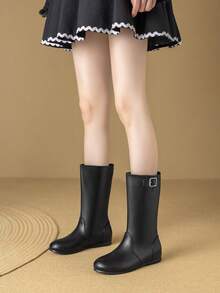 Women's Winter Faux Thermal Lined Mid-Calf Boots, Flat Heel, Tassel Decor, Middle-Aged, Black - Black - View 3