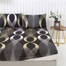 3-delars set av högkvalitativ fleece, mjukt och hudvänligt, blommigt geometriskt mönster, digitaltryck, heminredning, hotelltillbehör, 1 st. dra-på-lakan + 2 st. örngott (exklusive fyllning) - Multifärgad - Visa 5