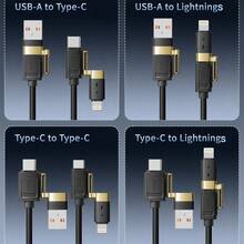 240W 超级快充四合一多功能液态硅胶铝合金数据线，USB A/Type-C/Lightning接口，高效数据传输线，兼容 17/16/15/14/13/12/11/Xs/Xr/8/7/6、S24 Ultra/S24/S23 Ultra/S23/S22/S21，通用型 - 彩色 - 查看 4
