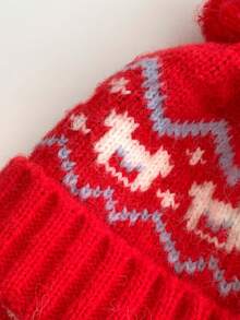 Fair Isle Knit Beanie Hat, Women's Winter Ear Warmer Ski Cap, Versatile Balaclava, Autumn/Winter Warm Knit Trapper Hat With Pom Pom, Retro Style