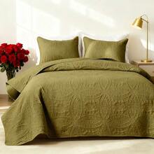 Winter Bed Quilt Set, King Size Quilt Bedding Set, Lightweight Microfiber Soft Bedspread,Modern Style Geometric Pattern Coverlet Set For All Seasons,3 Piece(1 Quilt,2 Pillow Shams) - Army Green - View 6
